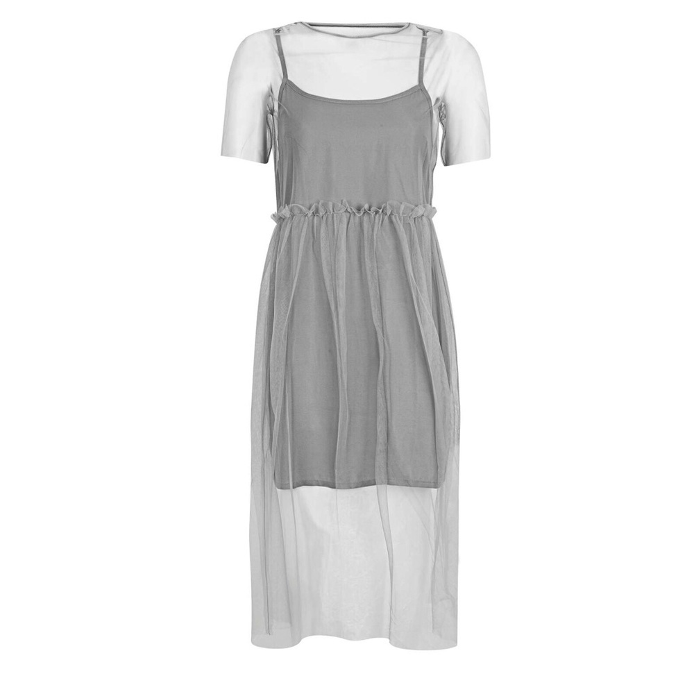 NEW Grey Mesh Overlay Dress - Picture 5 of 6